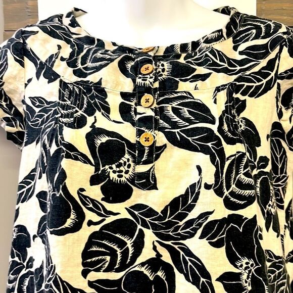 GAP Maternity Black and Cream 1/2 Button Down Floral Linen Smock Dress- Small - Picture 2 of 12